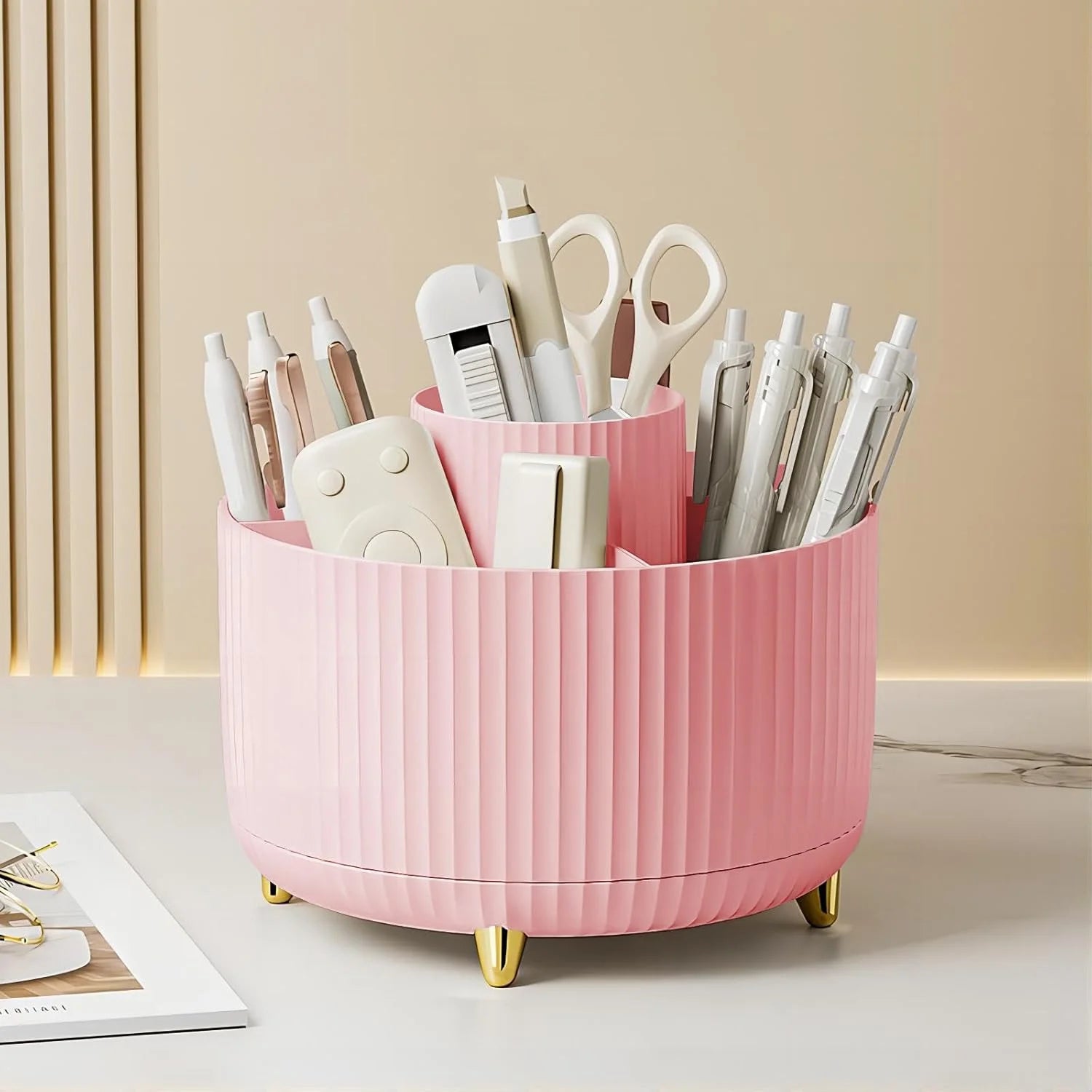 360° Rotating Makeup Organizer With Brush Holder