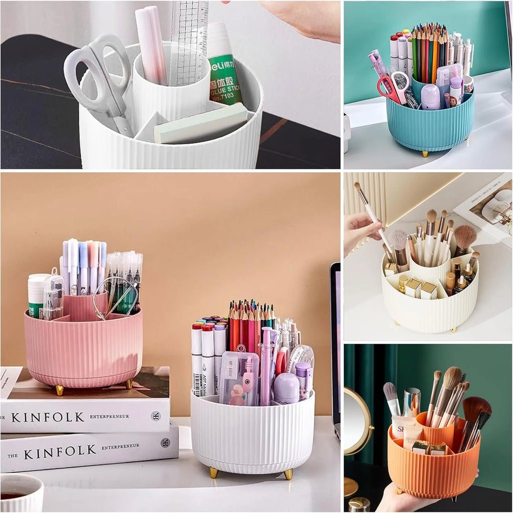 360° Rotating Makeup Organizer With Brush Holder