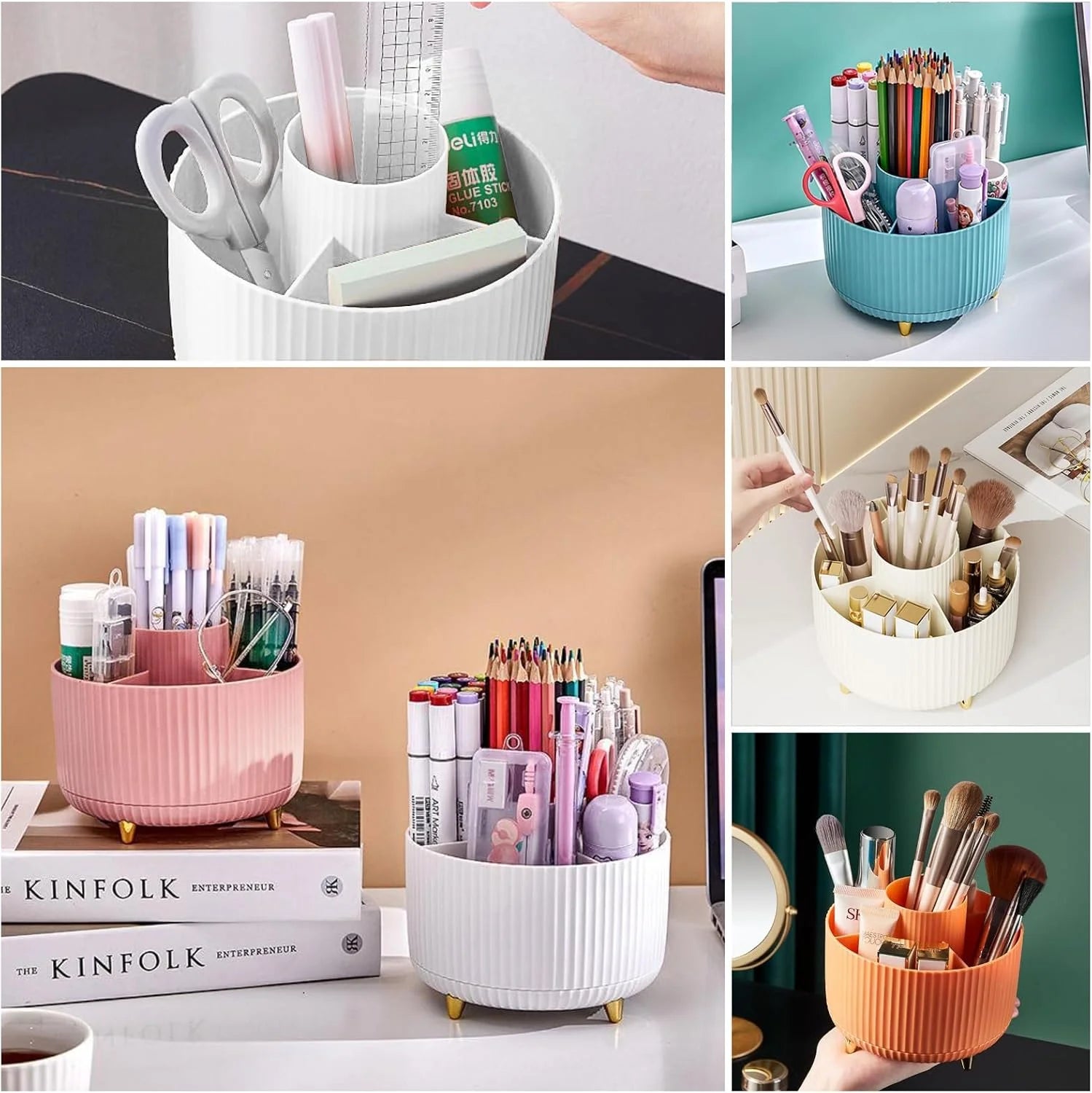 360° Rotating Makeup Organizer With Brush Holder