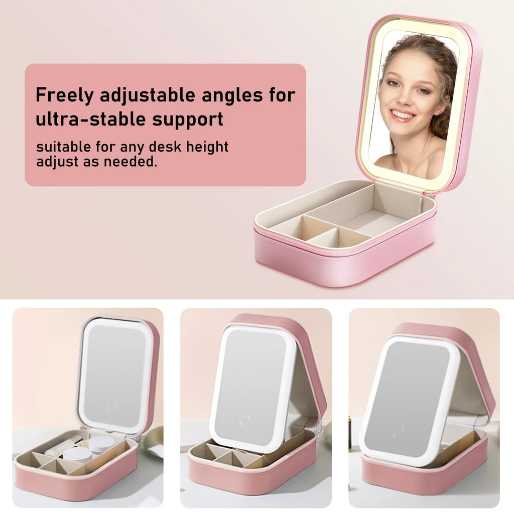 Portable Makeup Organizer Bag With LED Mirror
