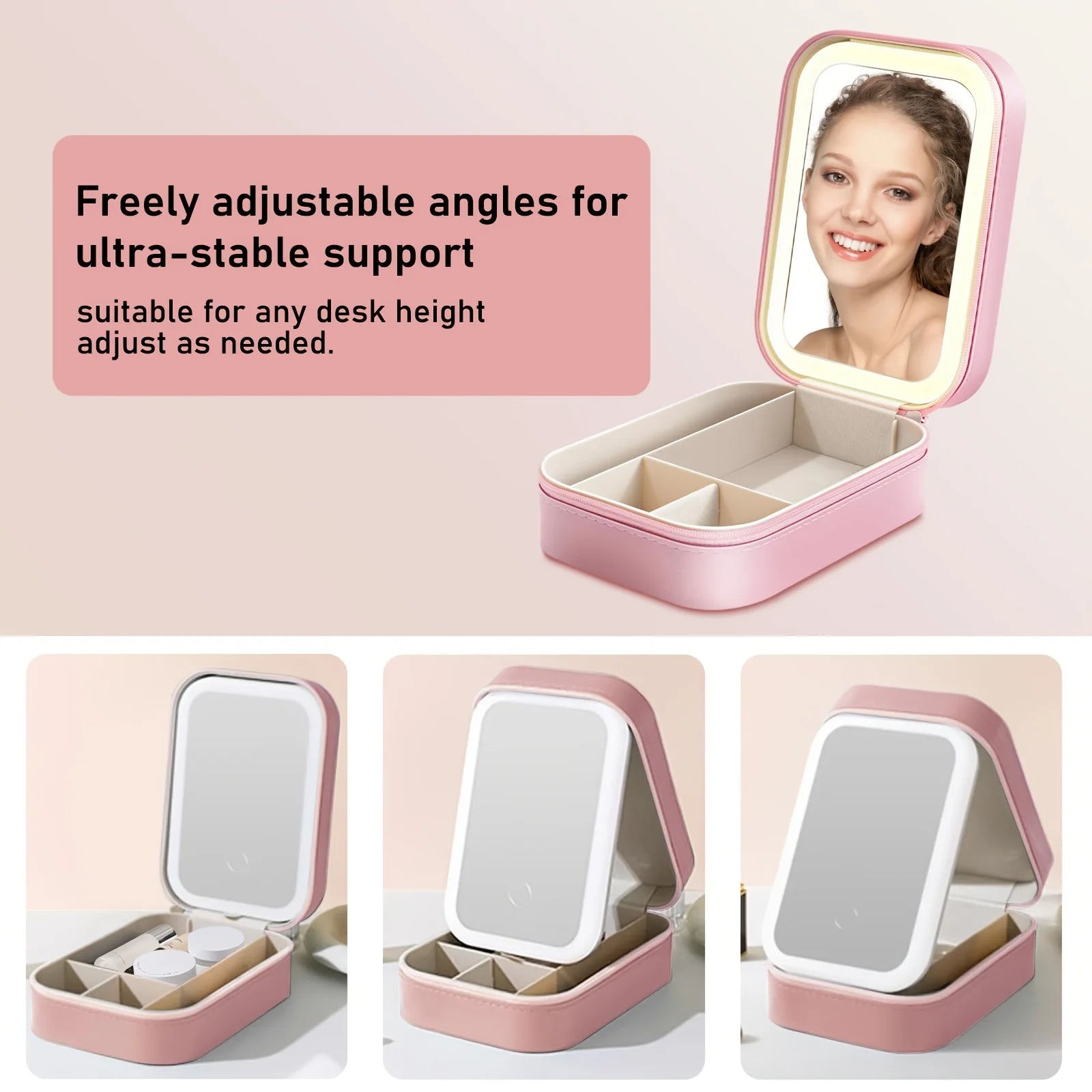 Portable Makeup Organizer Bag With LED Mirror