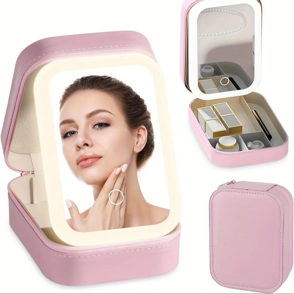 Portable Makeup Organizer Bag With LED Mirror