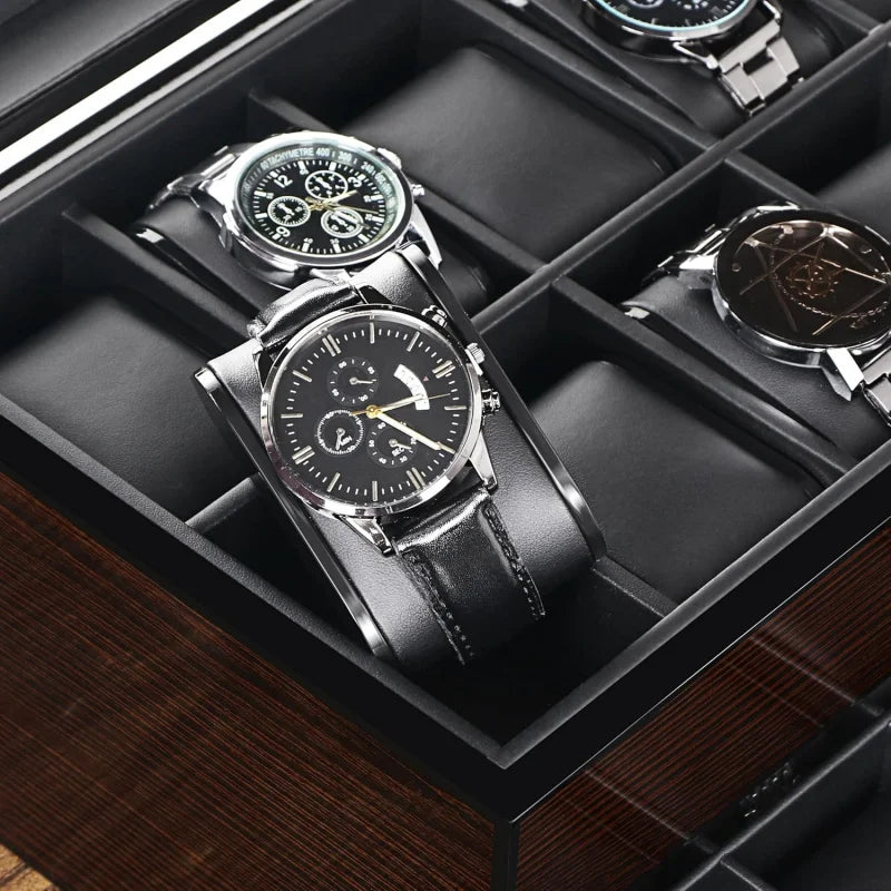 20 Slot Wooden Watch Storage Box With Glass Lid