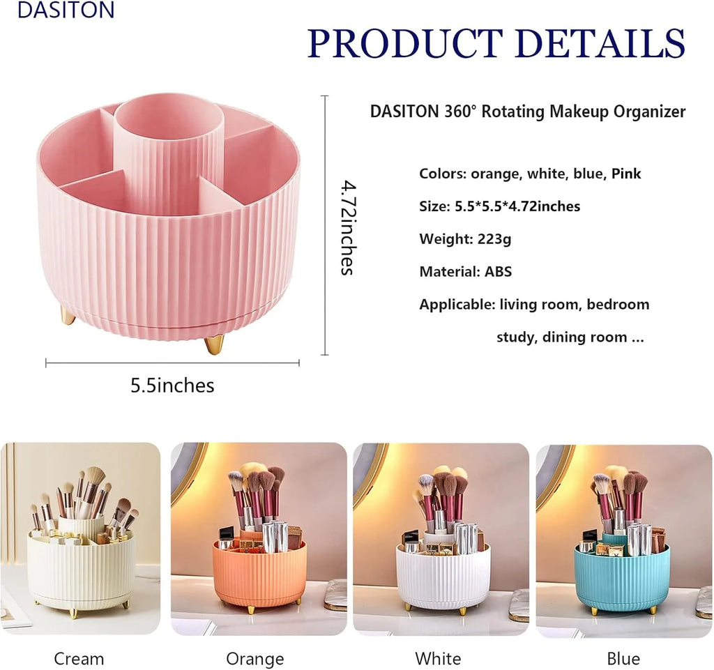 360° Rotating Makeup Organizer With Brush Holder