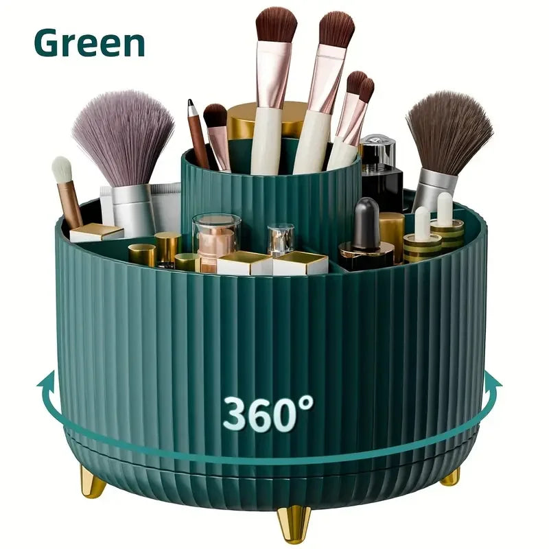 360° Rotating Makeup Organizer With Brush Holder