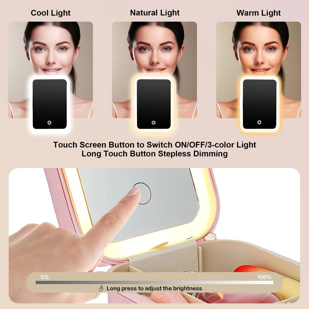Portable Makeup Organizer Bag With LED Mirror