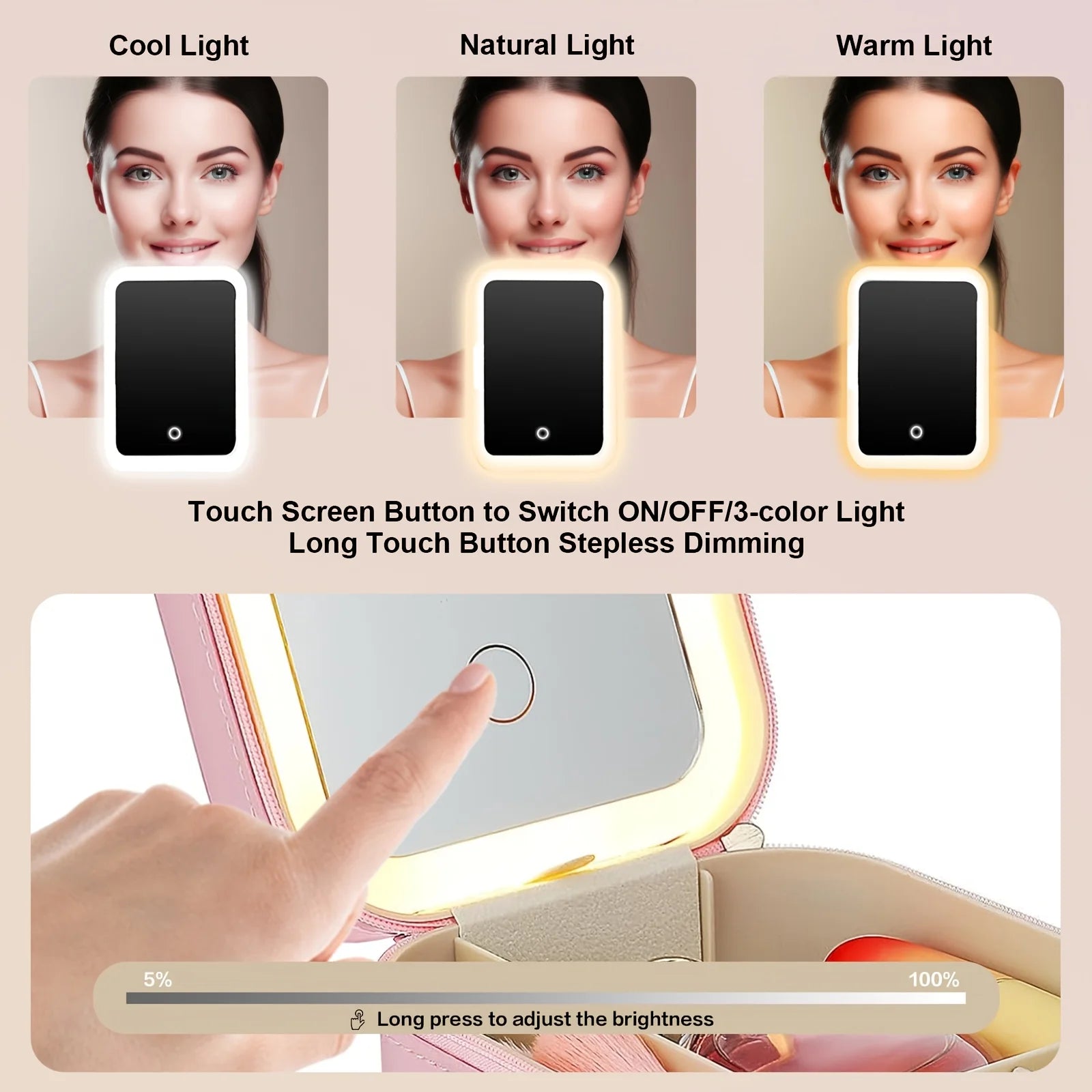 Portable Makeup Organizer Bag With LED Mirror
