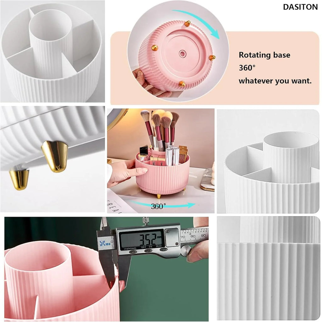 360° Rotating Makeup Organizer With Brush Holder