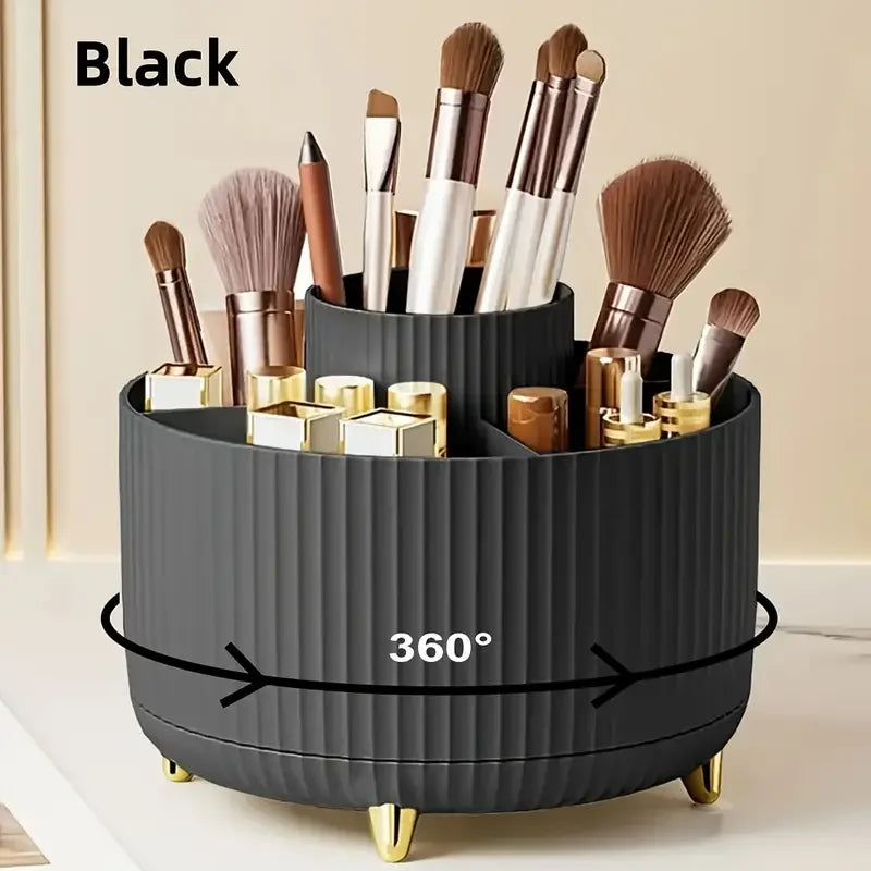 360° Rotating Makeup Organizer With Brush Holder