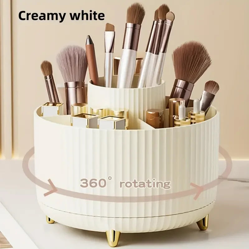 360° Rotating Makeup Organizer With Brush Holder
