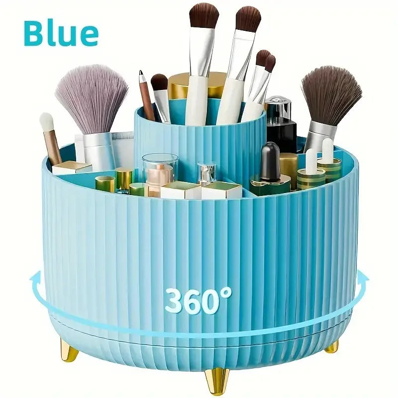 360° Rotating Makeup Organizer With Brush Holder