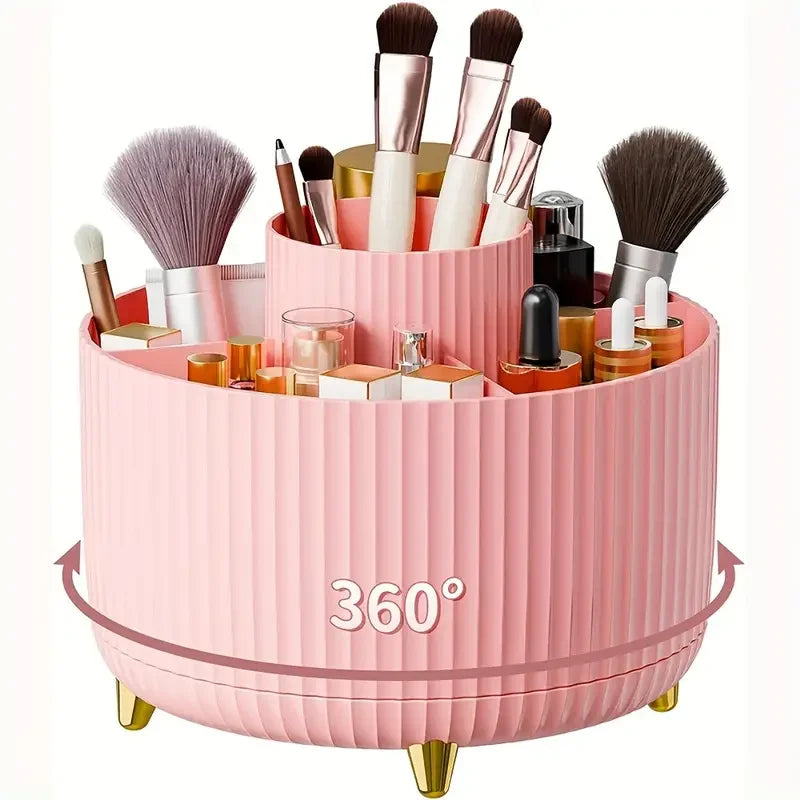 360° Rotating Makeup Organizer With Brush Holder