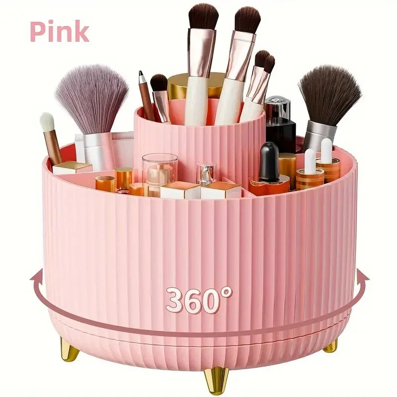 360° Rotating Makeup Organizer With Brush Holder