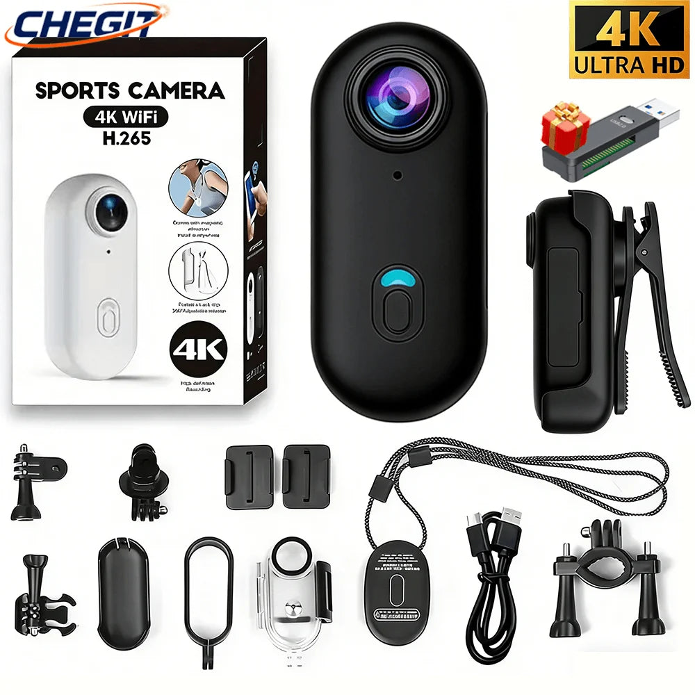 Portable Mini 4K Waterproof Action Camera With Magnetic Clip
