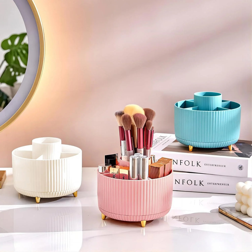 360° Rotating Makeup Organizer With Brush Holder
