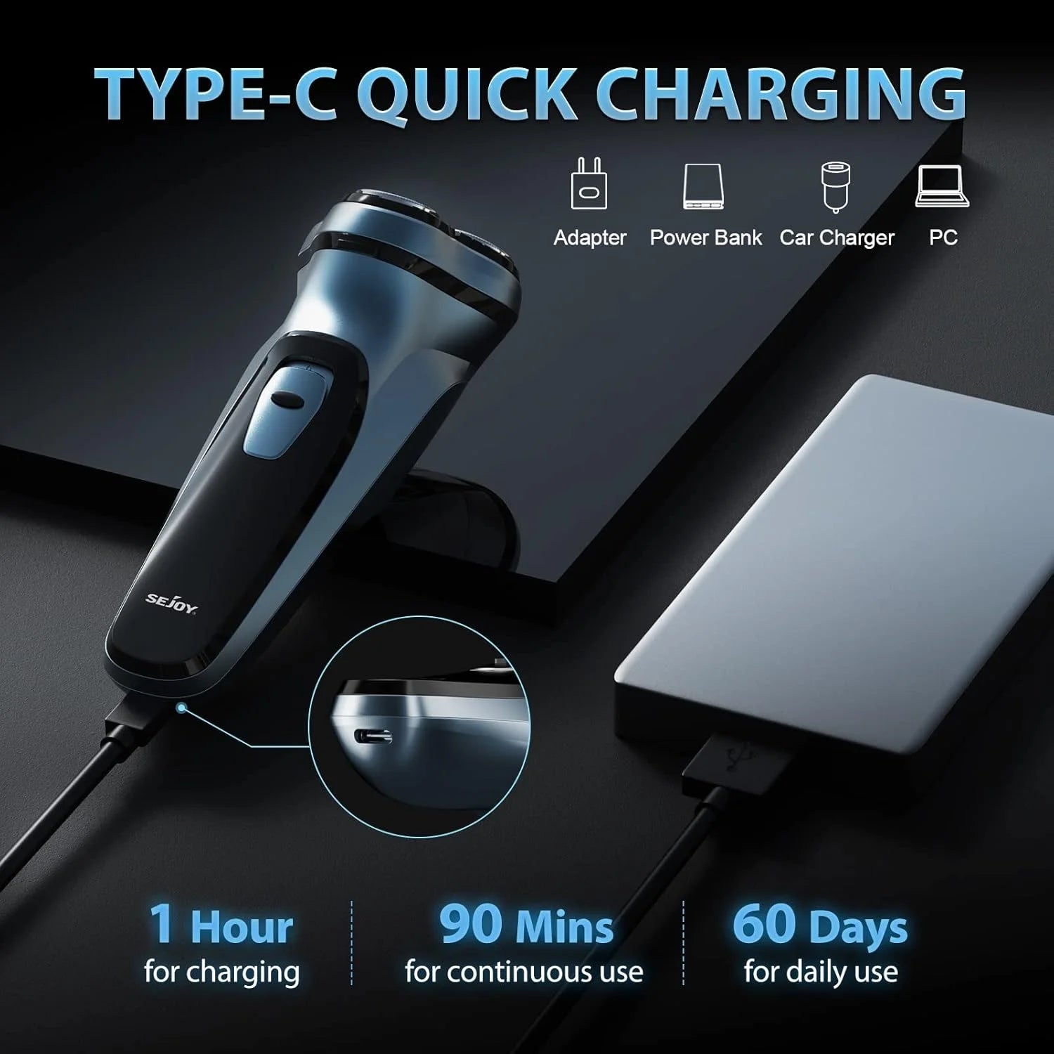 Men’s Electric Rotary Shaver With Trimmer And USB
